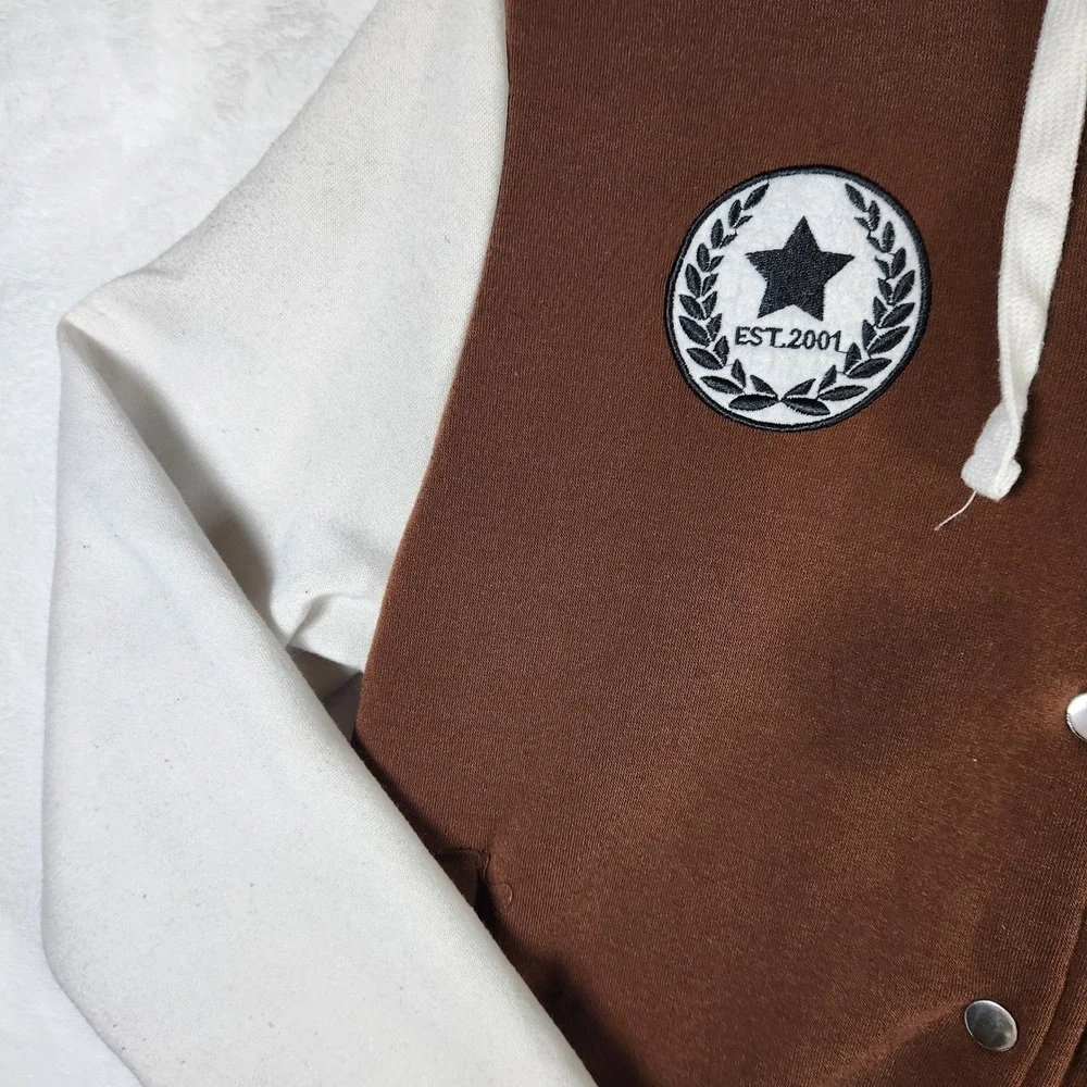 New Look Womens XL Brown Varsity Jacket Hooded LA 23 Star Patch - Picture 2 of 10